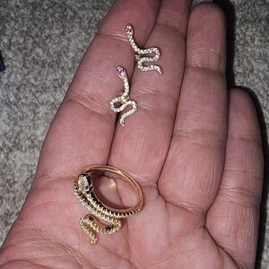 Gold Snake Ring and Earrings Set